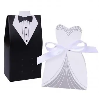 Cajas de regalos de boda de esmoquin para vestido de novia y novio