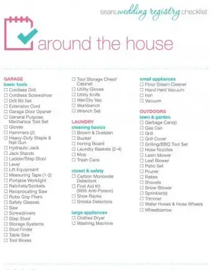 Capture d'écran de la liste de contrôle du registre de mariage Sears