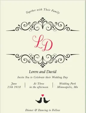 Carte de mariage ornée avec dessin initial