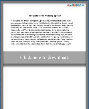 Trop petite soeur discours de mariage