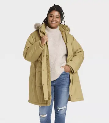 green parka jacket with fur hood