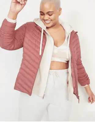 thin pink puffer coat