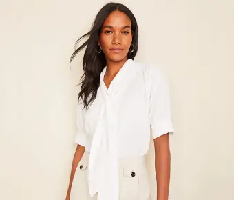 스목 숄더 보우 블라우스