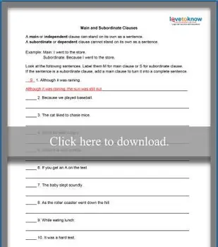 주 및 종속 조항 워크 시트