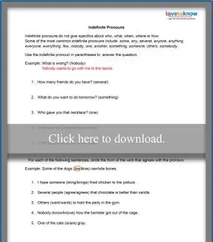 무기한 대명사 워크 시트