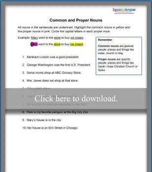 고유 명사 워크 시트