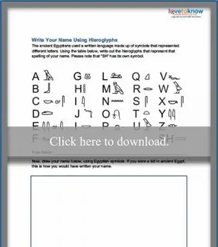 Planilha de escrita de nomes de hieróglifos