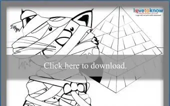 Miniatura da página para colorir de múmia gato