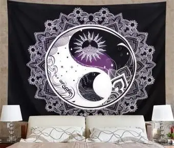 태양과 달 태피스트리 흑백